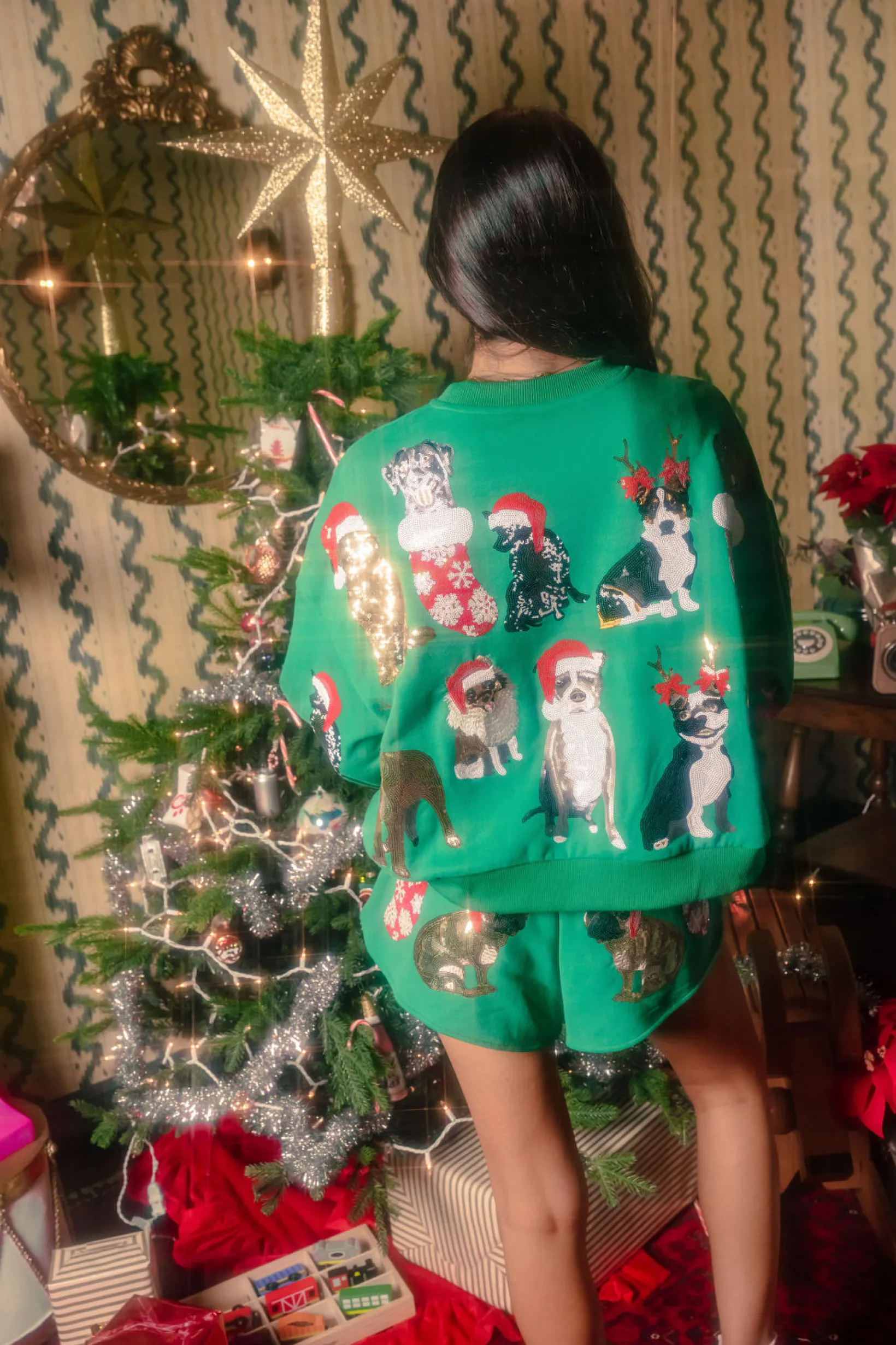 Green Christmas Puppies Shorts