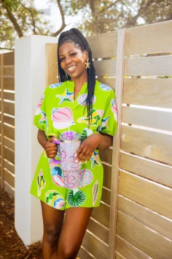 Green Colorblock Shells Bubble Top