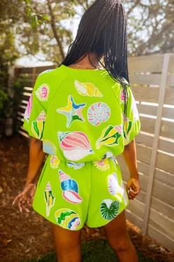 Green Colorblock Shells Bubble Top