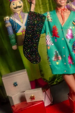 Green Colorblock Trees Cardigan Dress