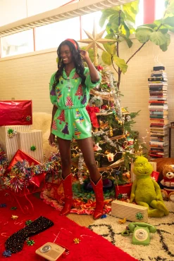 Green Colorblock Trees Shorts