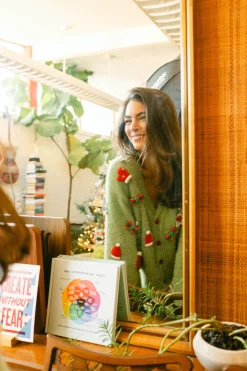 Green Fuzzy Knit Christmas Icon Cardigan