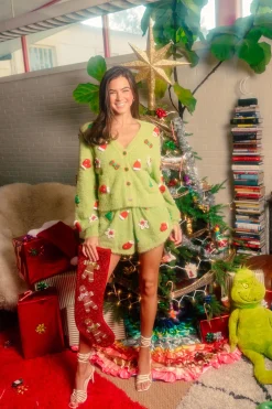 Green Fuzzy Knit Christmas Icon Cardigan