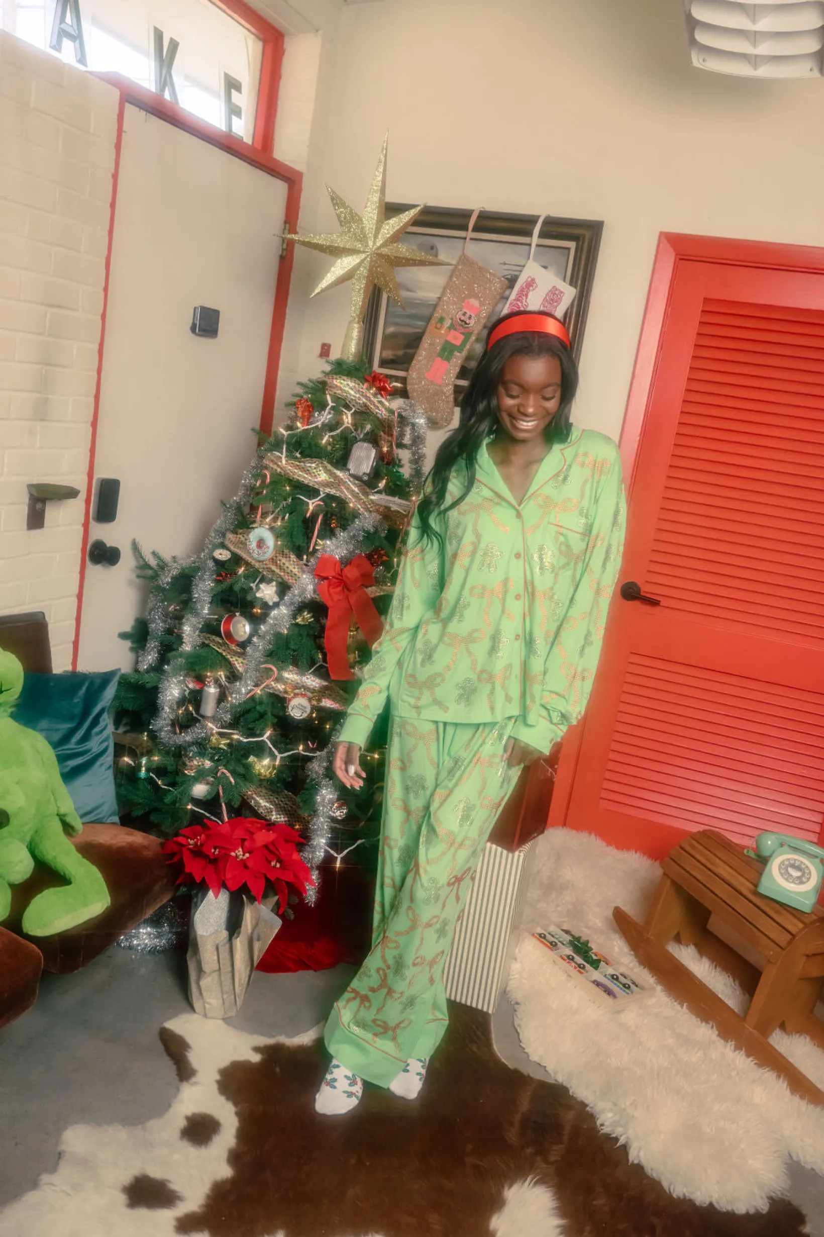Green Gingerbread Men & Bows Pajama Pant