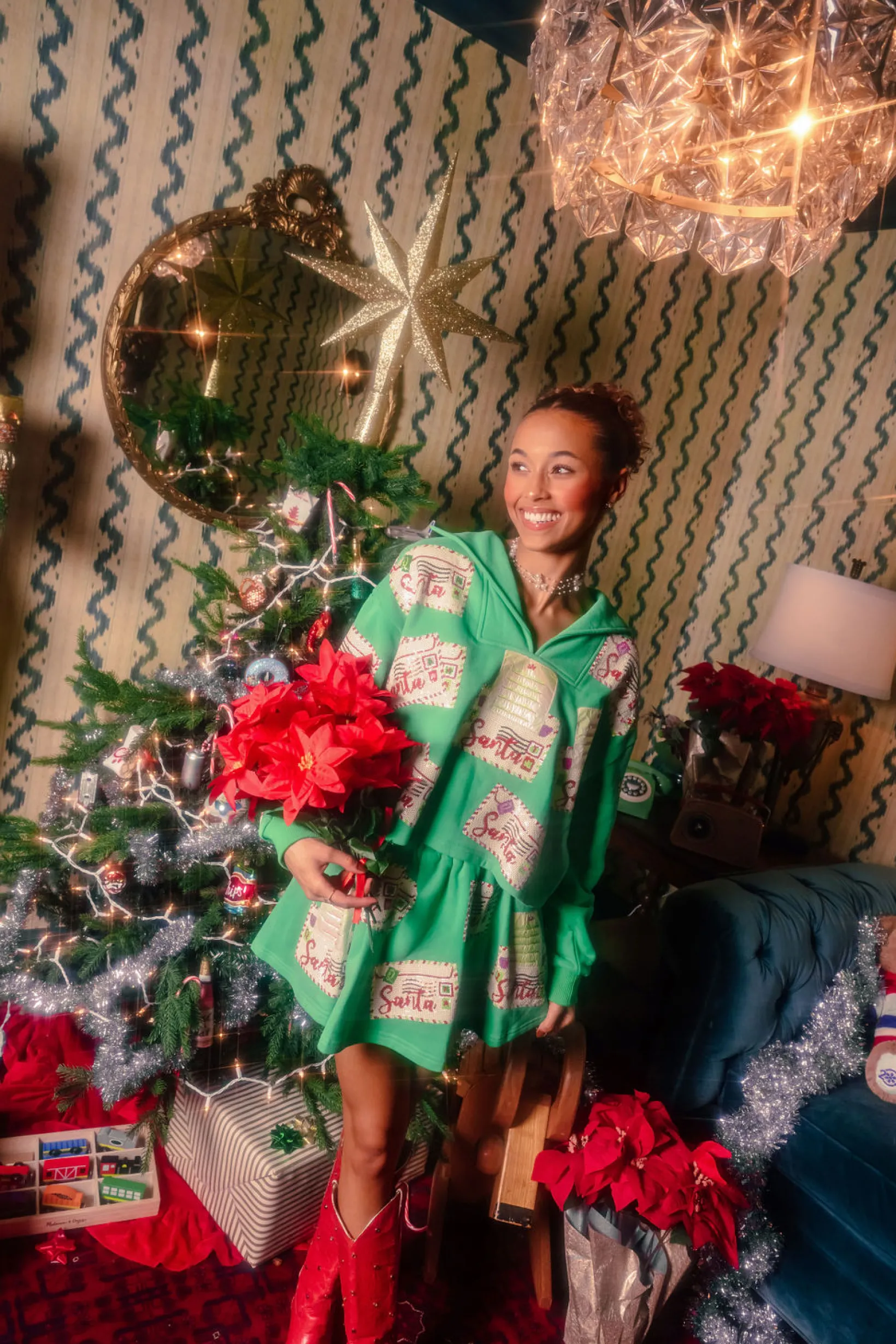 Green Letters to Santa Collar Sweatshirt