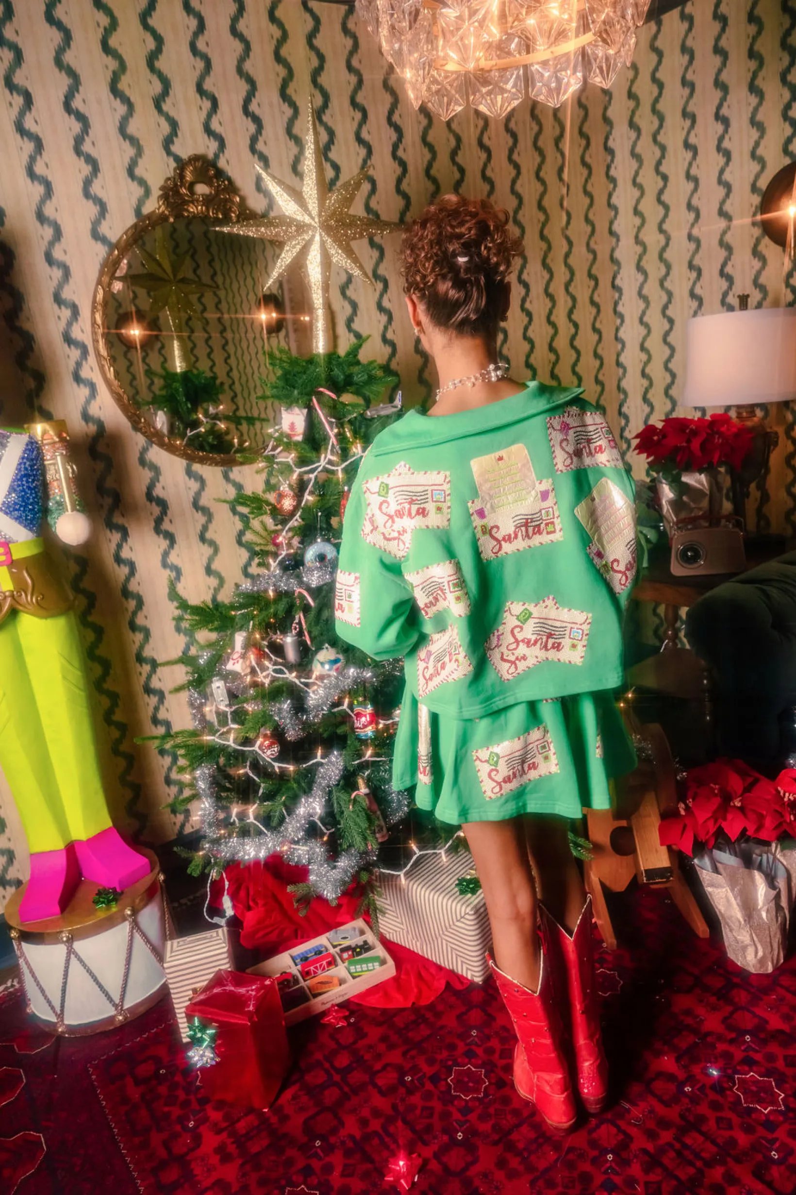 Green Letters to Santa Collar Sweatshirt