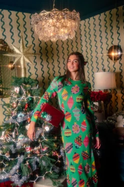 Green Multi Ornament Knit Maxi Dress