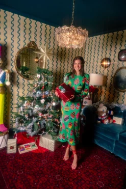 Green Multi Ornament Knit Maxi Dress