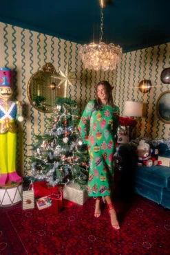 Green Multi Ornament Knit Maxi Dress