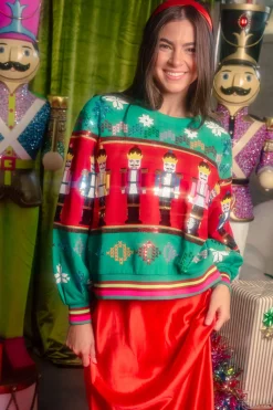 Green Multi Vintage Nutcracker & Needlepoint Snowflake Sweatshirt