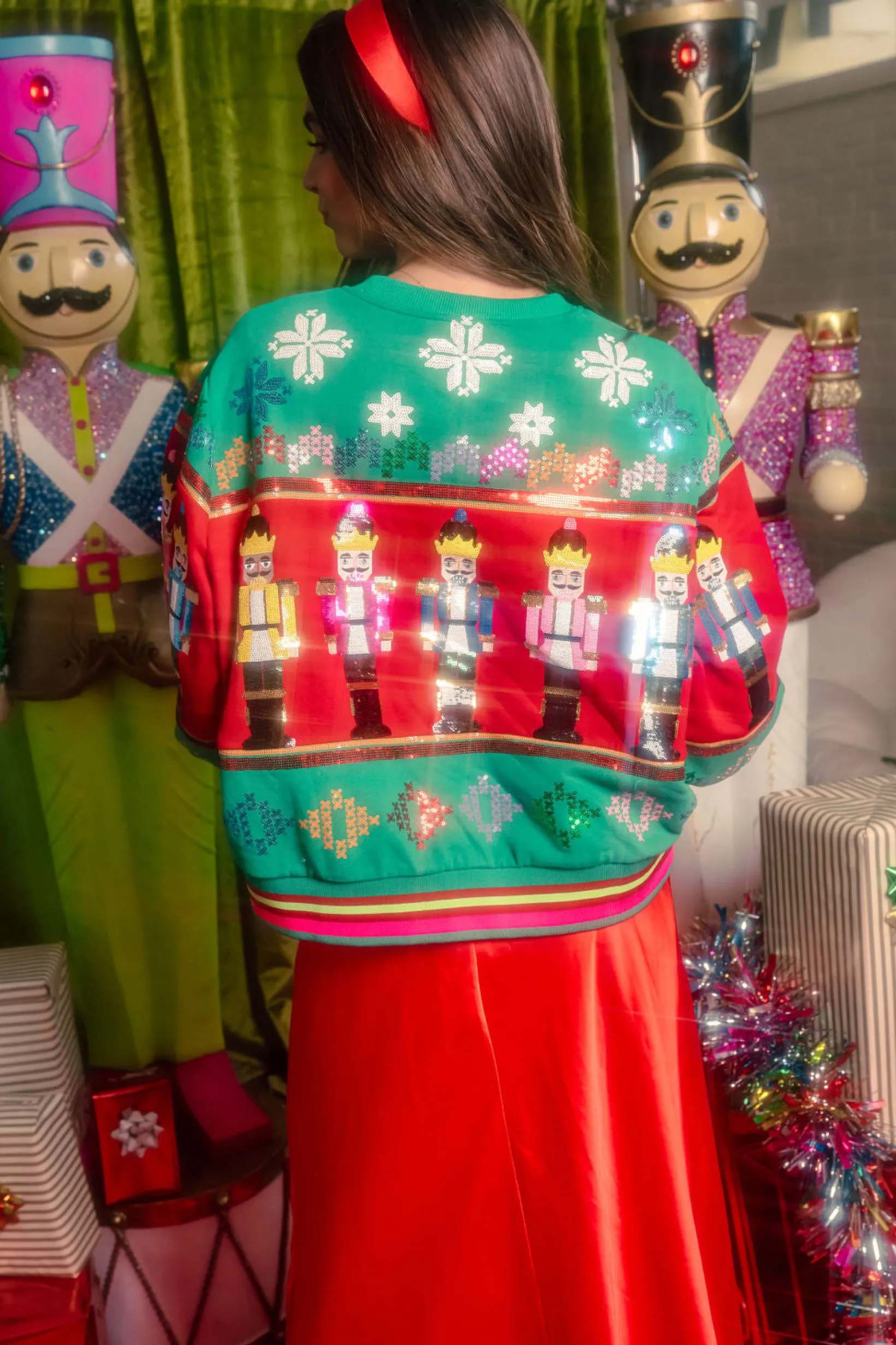 Green Multi Vintage Nutcracker & Needlepoint Snowflake Sweatshirt