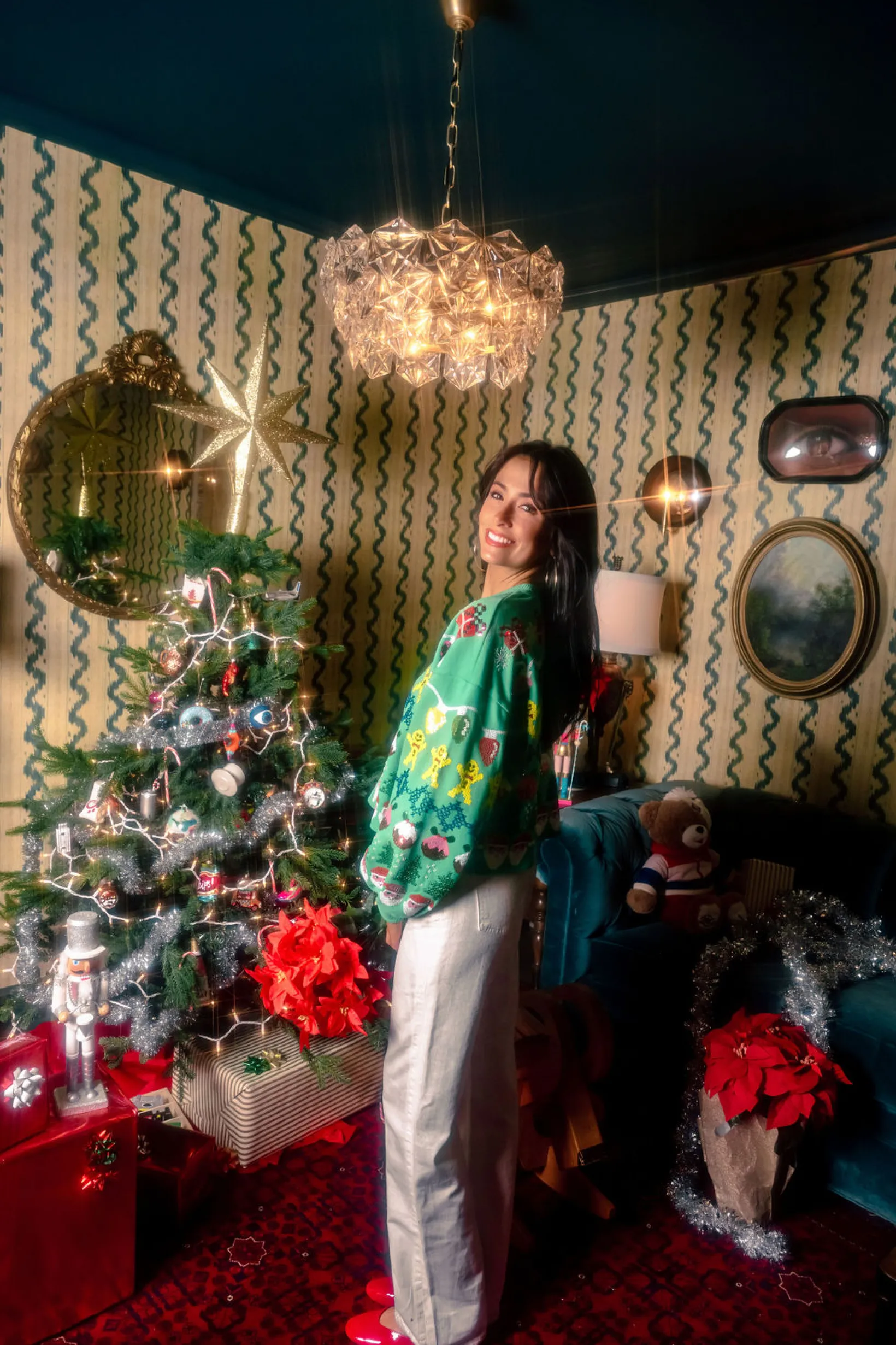 Green Needlepoint Christmas Icons Sweatshirt