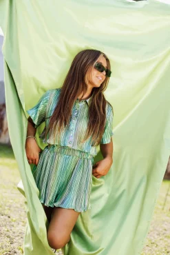 Green Rainbow Ribbed Button Down Short