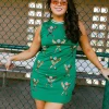 Green Scattered Baseball Bat Tank Dress