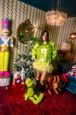 Green Sequin Feather Bottom Skort