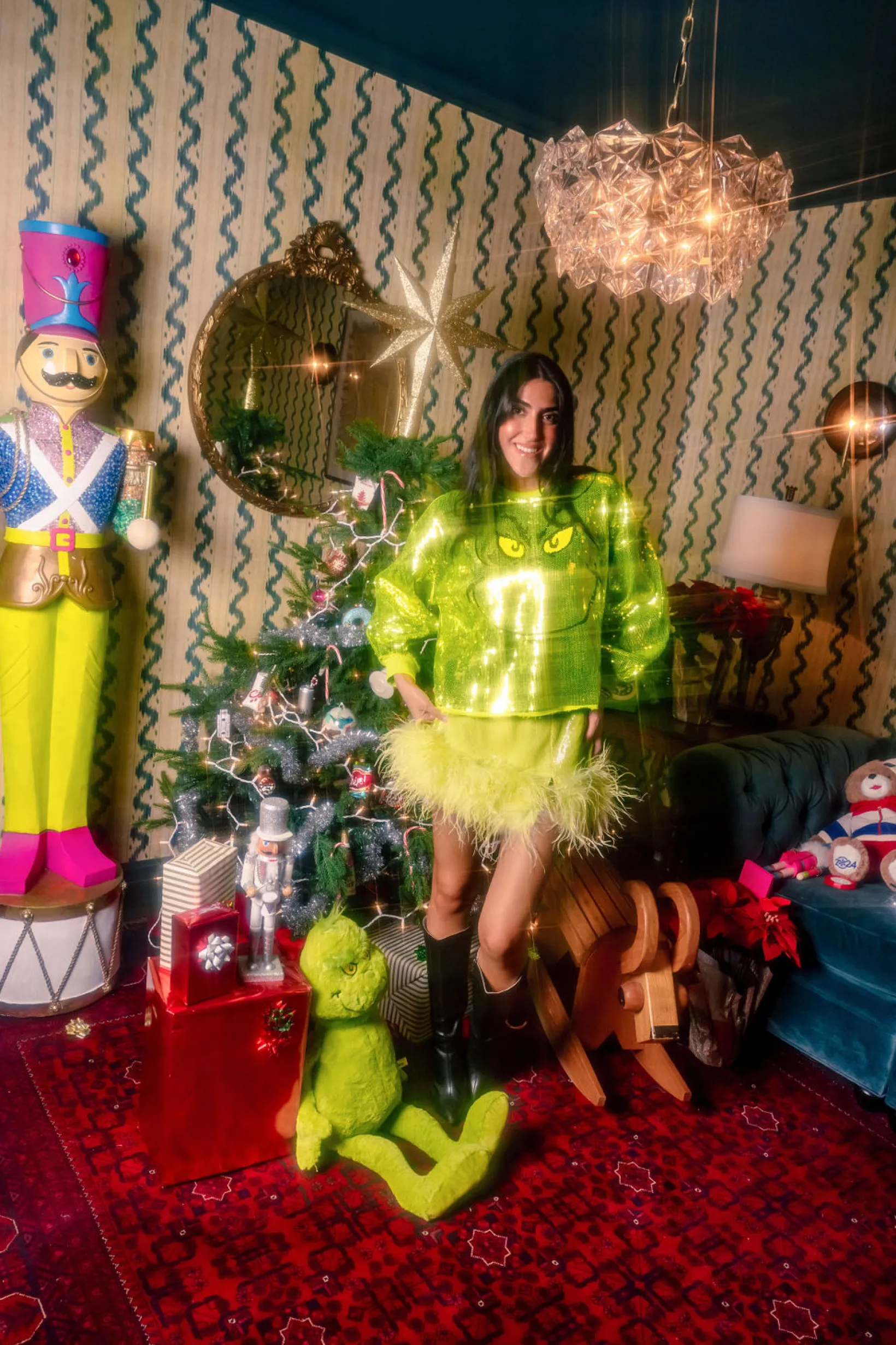 Green Sequin Feather Bottom Skort