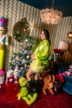 Green Sequin Feather Bottom Skort