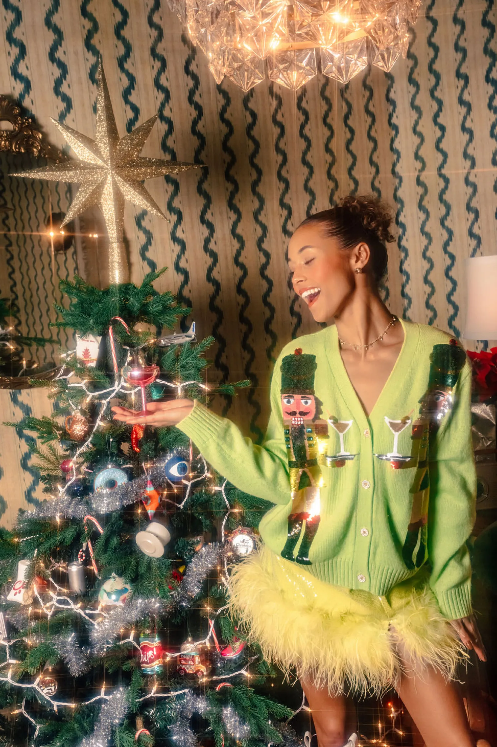 Green Sequin Feather Bottom Skort