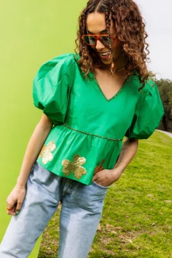 Green Shamrock Peplum Top
