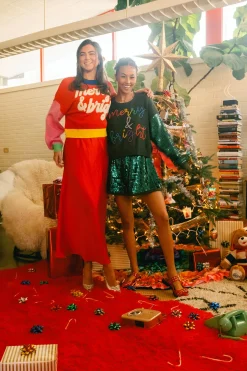 Green Shard Sequin Sleeve Multi Pearl 'Merry & Bright' Sweater