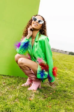 Green Silk Feather Blazer