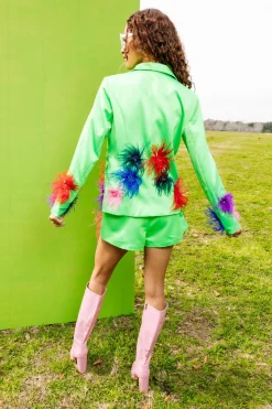 Green Silk Feather Blazer