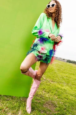 Green Silk Feather Blazer