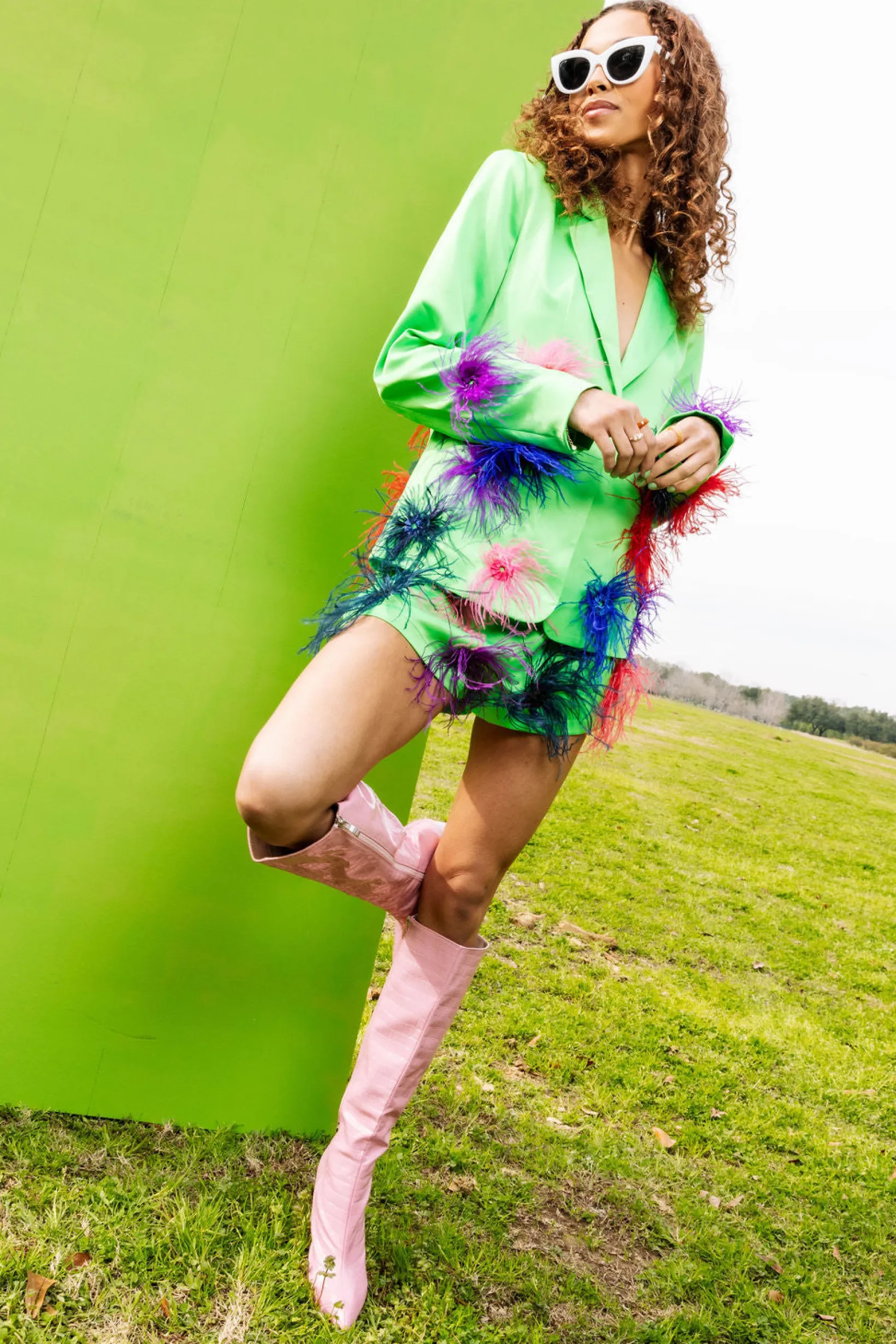 Green Silk Feather Blazer