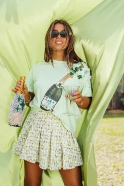 Green Tweed Pleated Skort