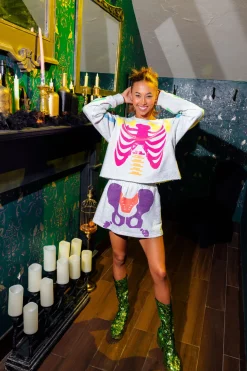 Grey & Neon Multi Skeleton Skort