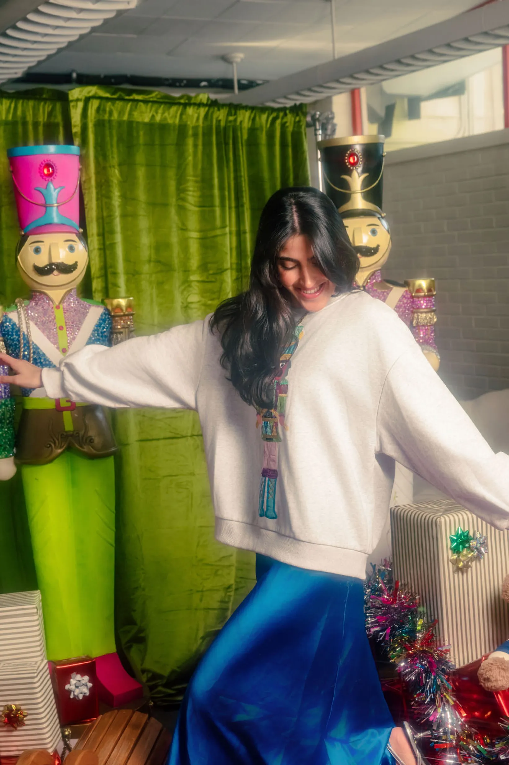 Grey Colorblock Drummer Nutcracker Sweatshirt