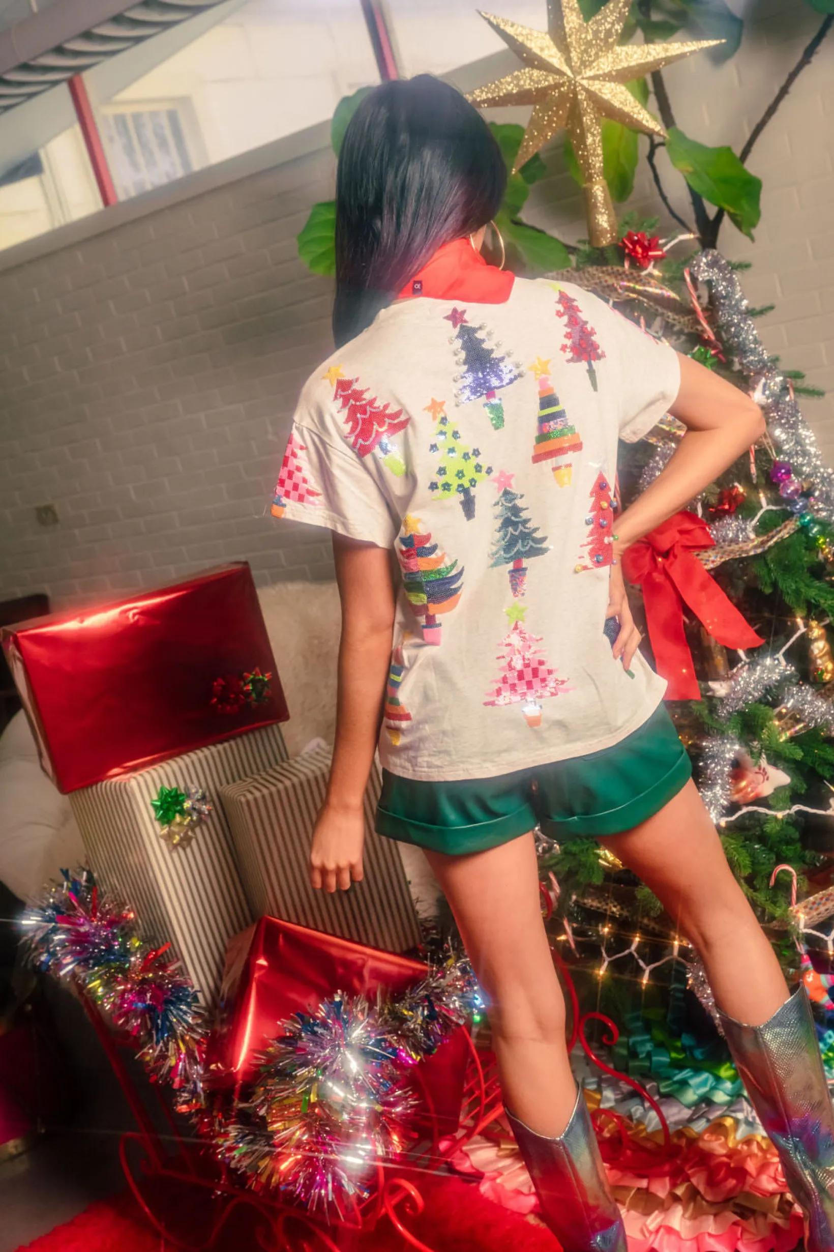 Grey Colorblock Trees Tee