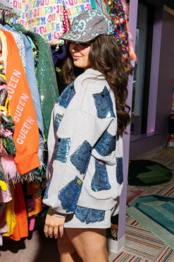 Grey Queen Of Denim Shorts Sweatshirt