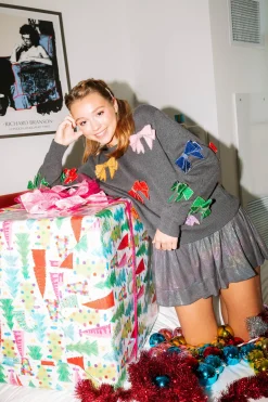 Grey Rainbow Ribbed Metallic Swing Short