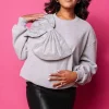Grey Rhinestone Oversized Bow Sweatshirt