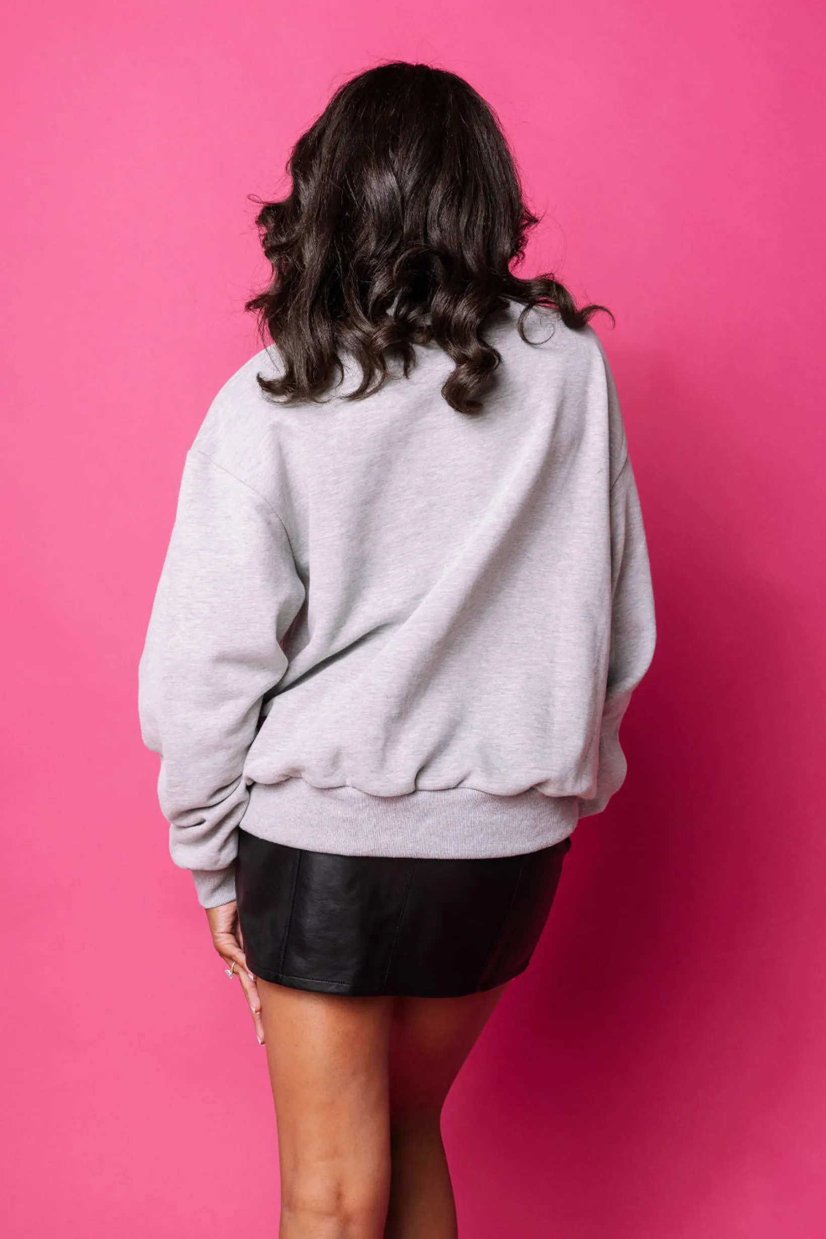 Grey Rhinestone Oversized Bow Sweatshirt