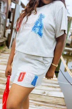 Grey Rhinestone 'USA' Short