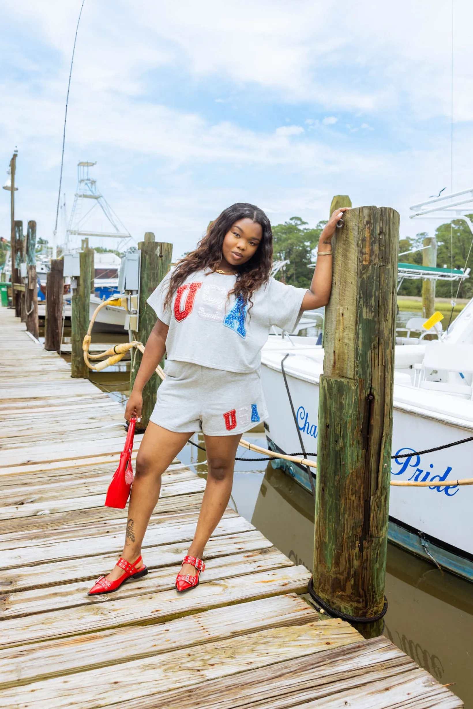 Grey Rhinestone 'USA' Short