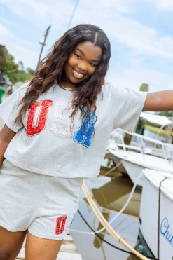 Grey Rhinestone 'USA' Top