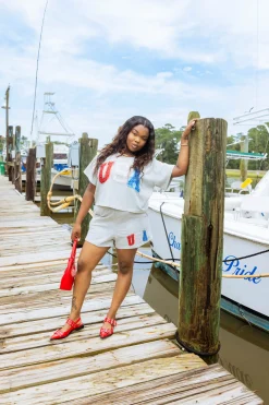 Grey Rhinestone 'USA' Top