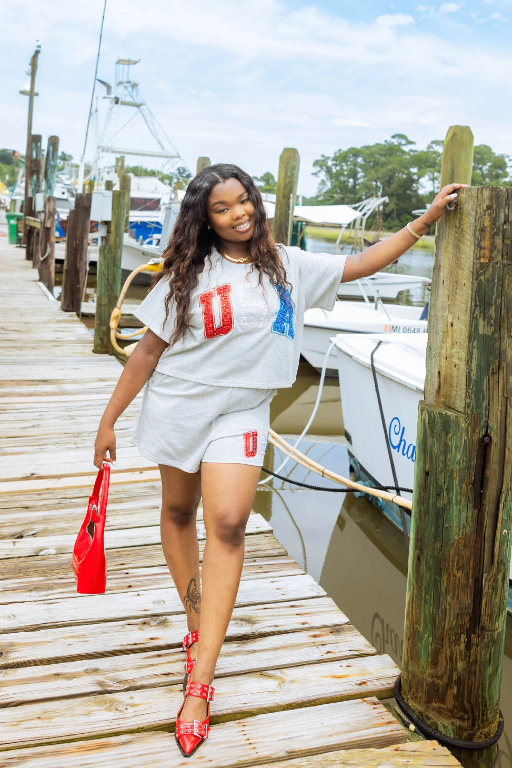 Grey Rhinestone 'USA' Top