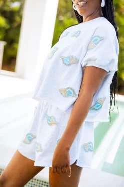 Grey Scattered Beaded Shell Top