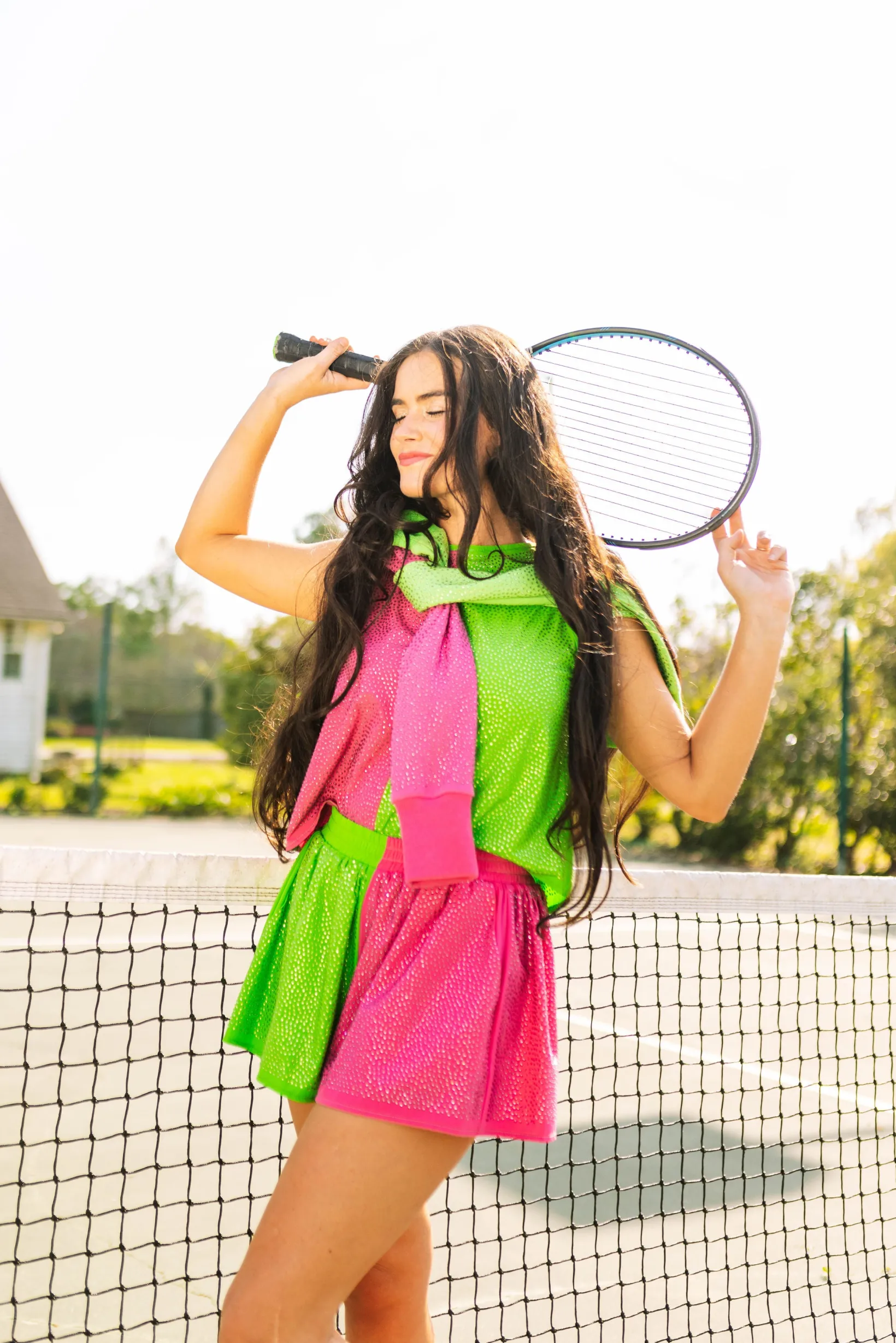 Hot Pink & Apple Active Rhinestone Short
