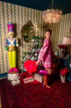 Hot Pink Candy Garland Poof Sleeve Sweatshirt Dress