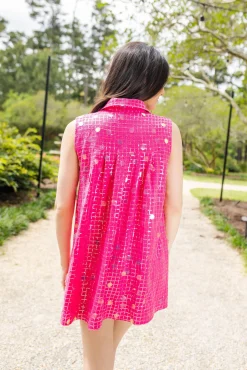 Hot Pink Checker Pailette Collar Dress
