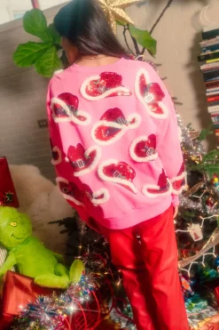 Hot Pink Christmas Cowboy Hat Sweatshirt