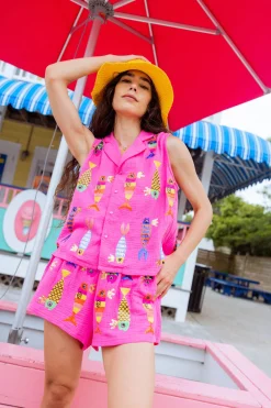 Hot Pink Crowned Fish Gauze Short