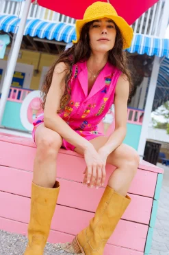 Hot Pink Crowned Fish Gauze Tank