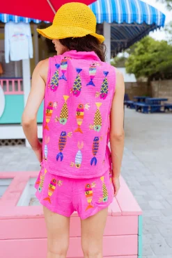 Hot Pink Crowned Fish Gauze Short