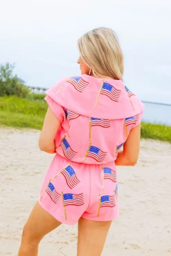 Hot Pink Metallic American Flag Short
